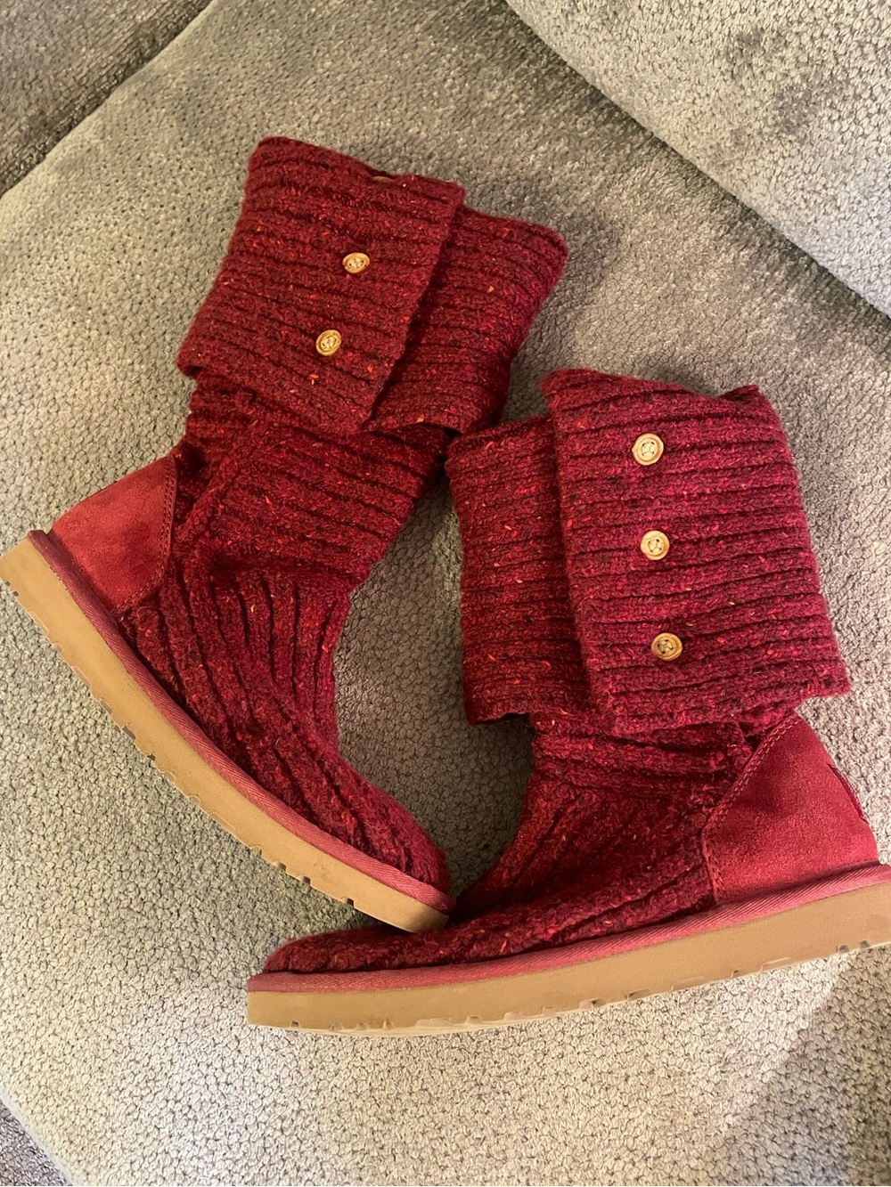 UGG Classic Cardy Button Tall Winter Boots Womens Side 8 Authentic SheepSkin Red